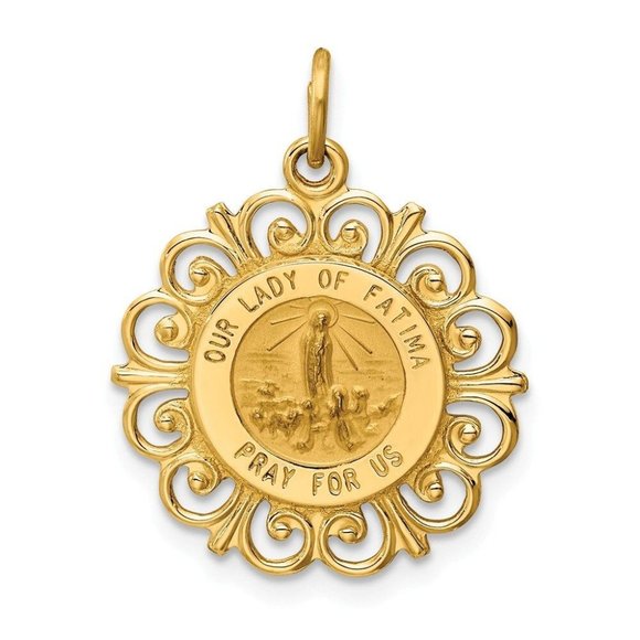14k Yellow Gold Our Lady of Fatima Medal Pendant - Picture 1 of 3